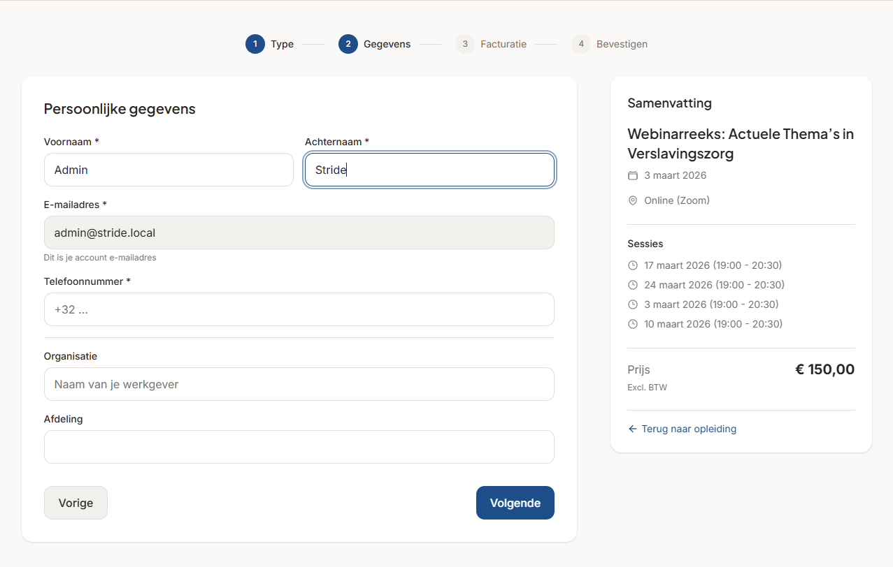 Stride inschrijfformulier